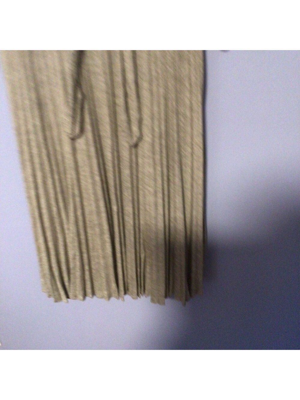 Theory Tan Pleated Tie-Front Dress Small Quiet Luxury Minimalist - Picture 6 of 14